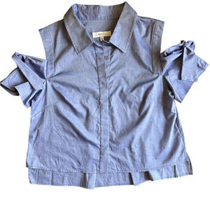 Milly Cold Shoulder Blue Shirt with Bow Short Sleeves – Women’s Size 6